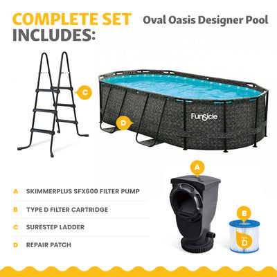 Funsicle 13'11" Oasis Designer Oval Above Ground Pool w/ Pump, Dark Herringbone
