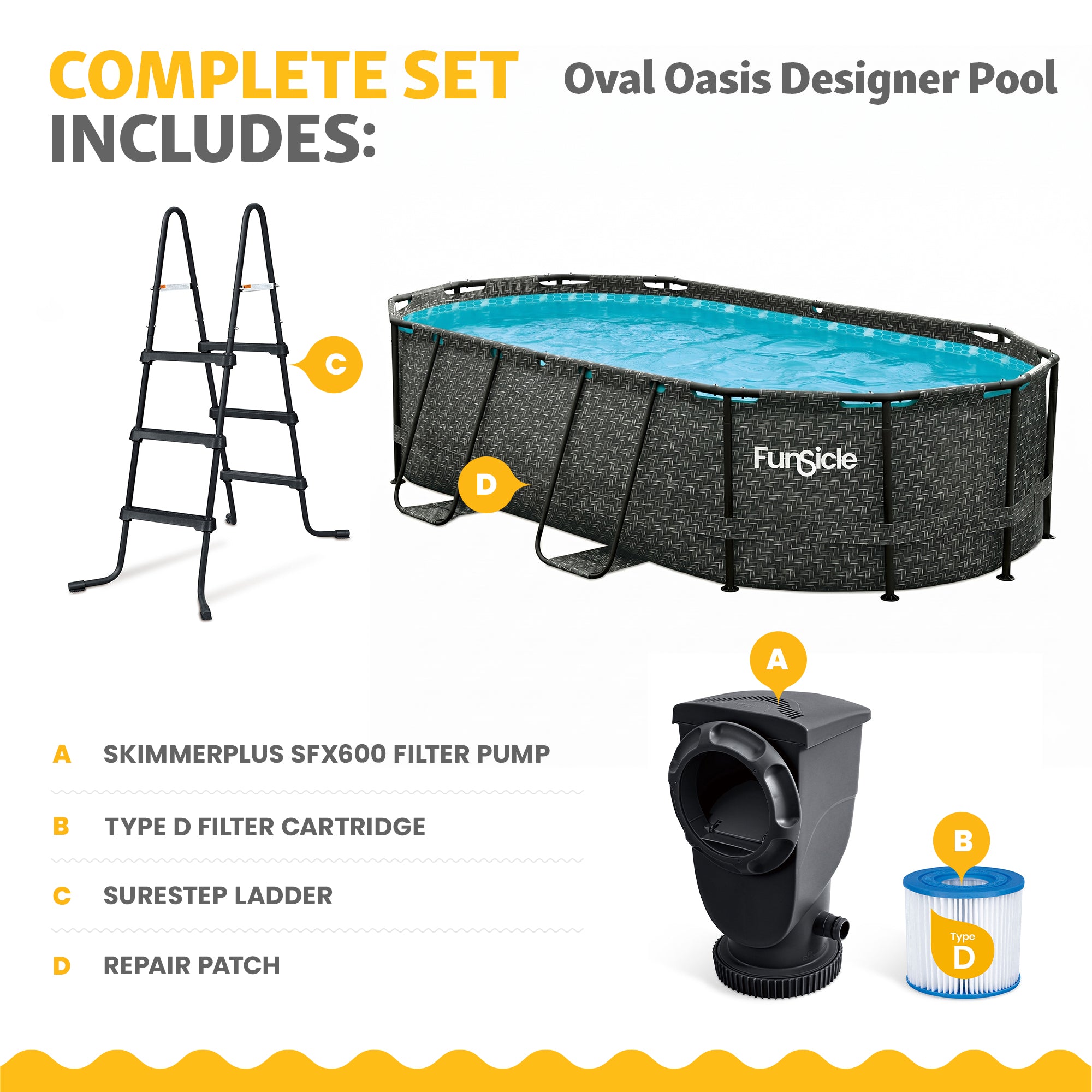 13' x 8' x 39.5" Oasis Designer Oval Swimming Pool, Dark Herringbone (Open Box)