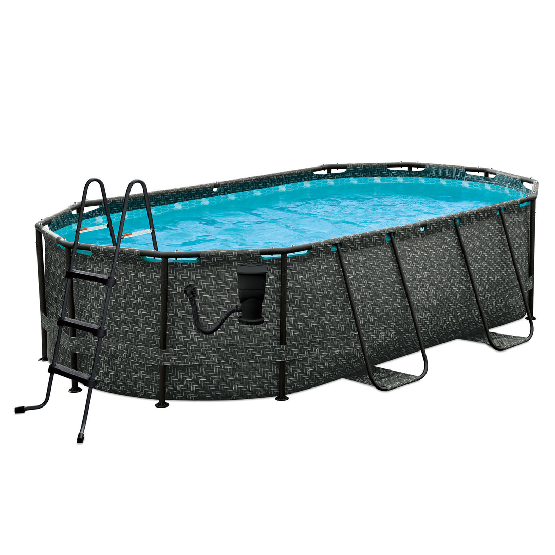 Funsicle 13'x8'x39.5" Oasis Designer Oval Swimming Pool, Dark Herringbone(Used) - VMInnovations
