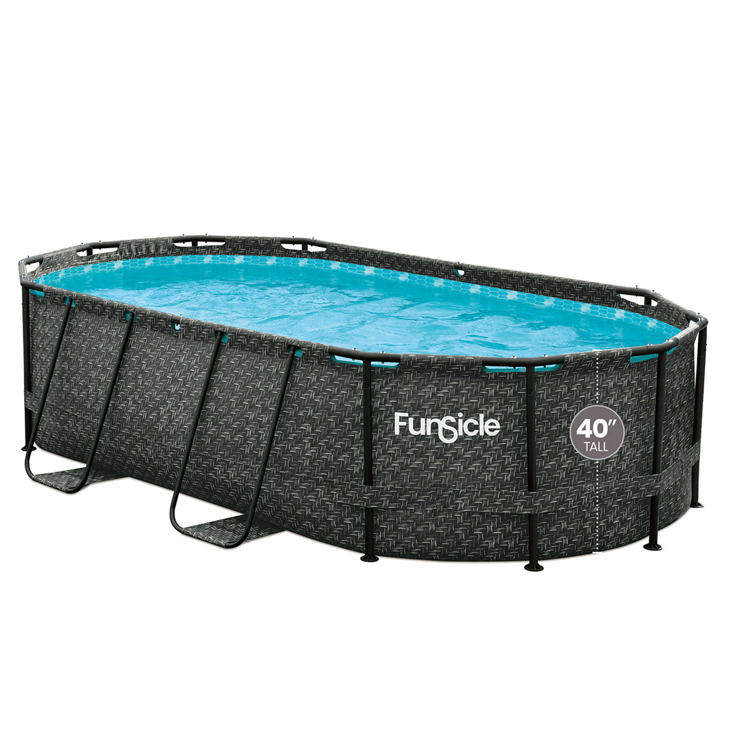 Funsicle 13'x8'x39.5" Oasis Designer Oval Swimming Pool, Dark Herringbone(Used) - VMInnovations