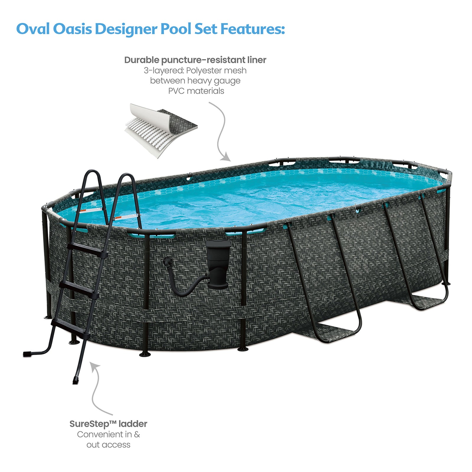Funsicle 13'x8'x39.5" Oasis Designer Oval Swimming Pool, Dark Herringbone(Used) - VMInnovations