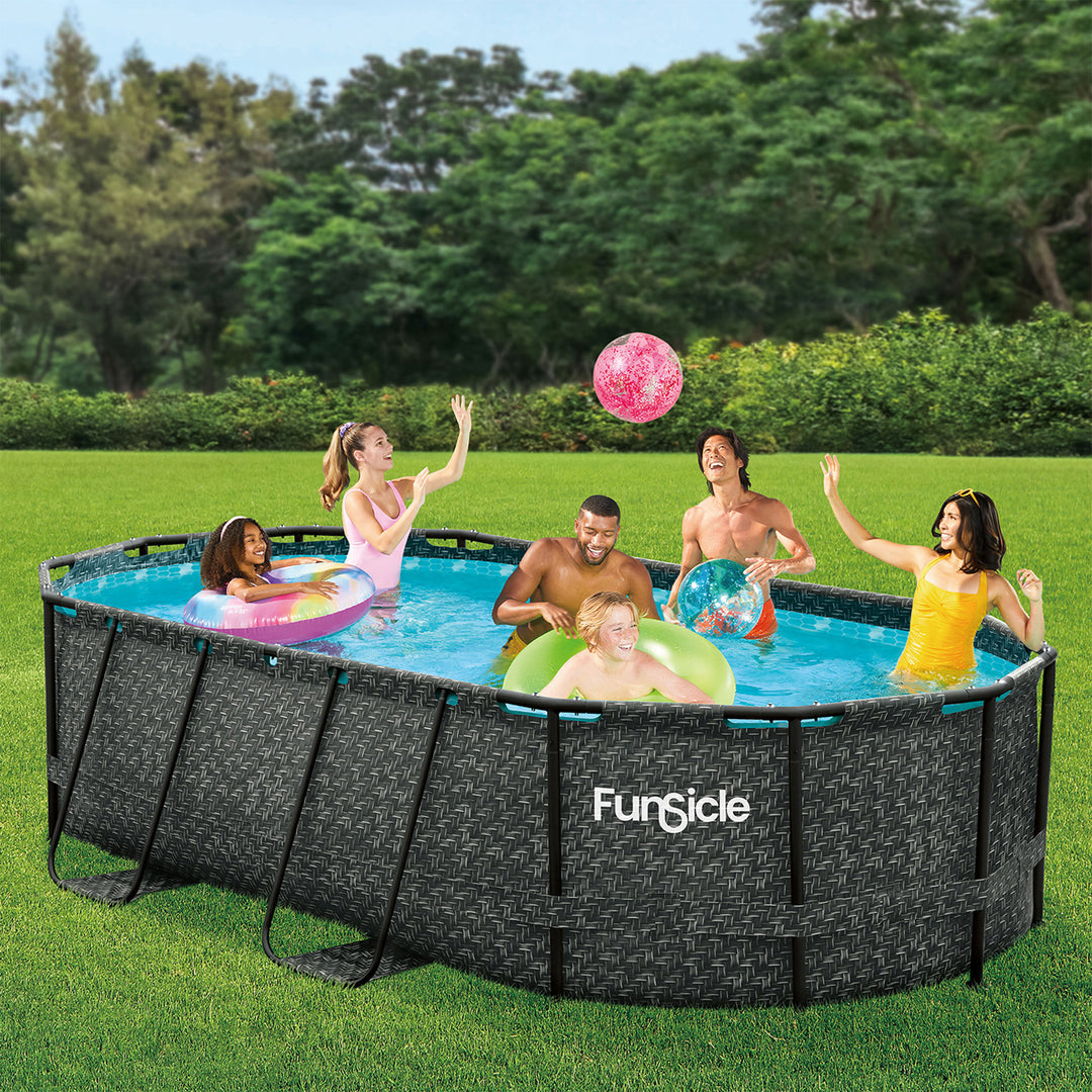 Funsicle 13'x8'x39.5" Oasis Designer Oval Swimming Pool, Dark Herringbone(Used) - VMInnovations