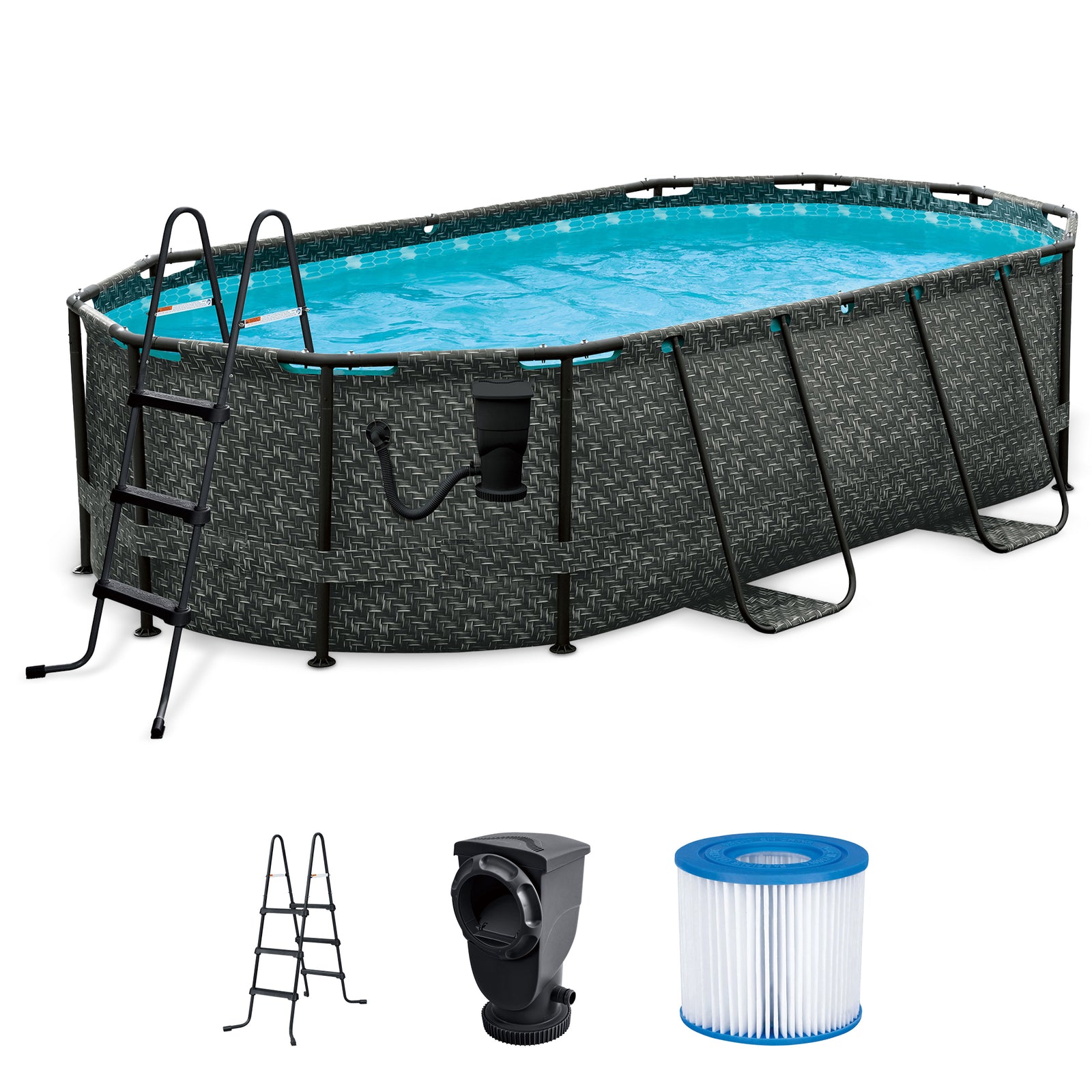 Funsicle 13'x8'x39.5" Oasis Designer Oval Swimming Pool, Dark Herringbone(Used) - VMInnovations