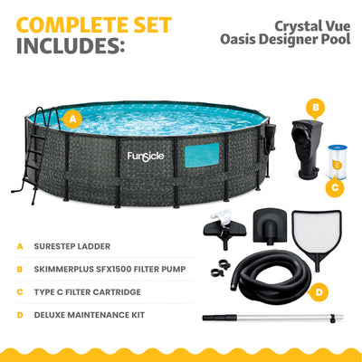 Funsicle 16' x 48" Crystal Vue Oasis Above Ground Swimming Pool Set, Herringbone