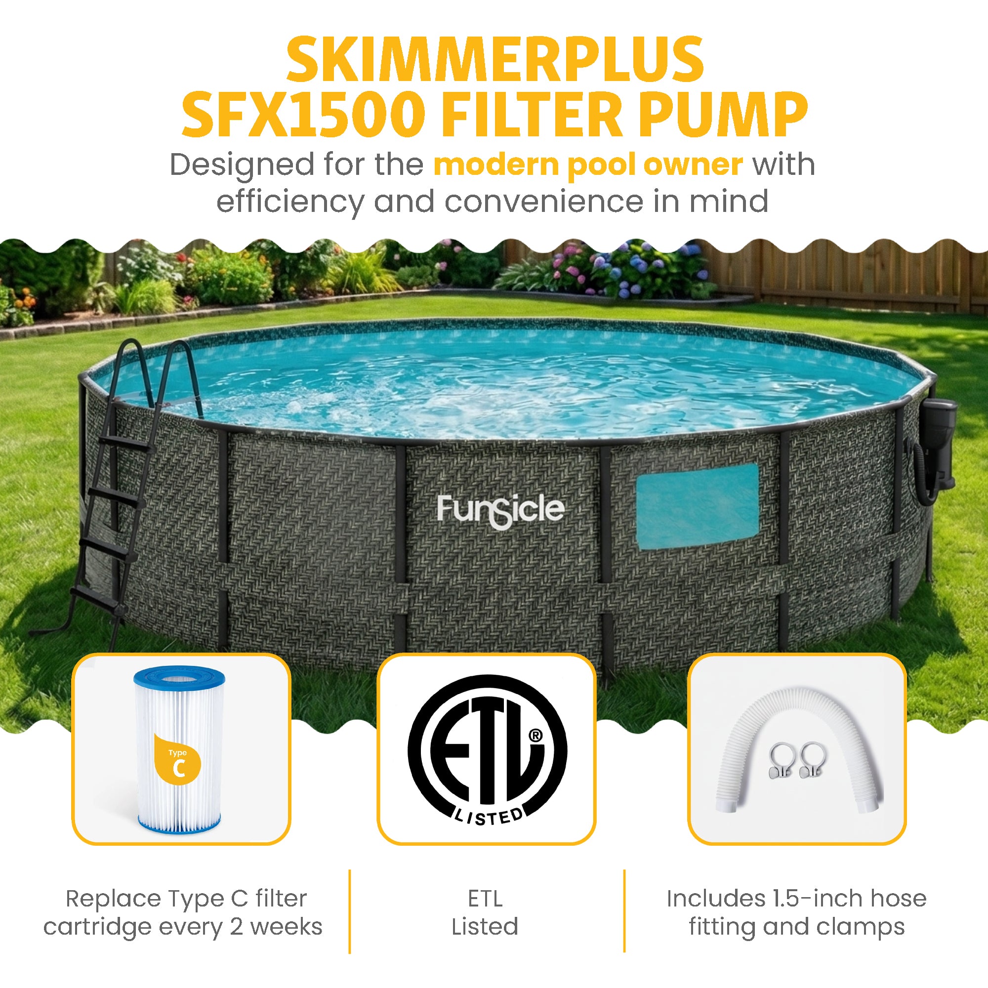 Funsicle 16' x 48" Crystal Vue Oasis Above Ground Swimming Pool Set, Herringbone