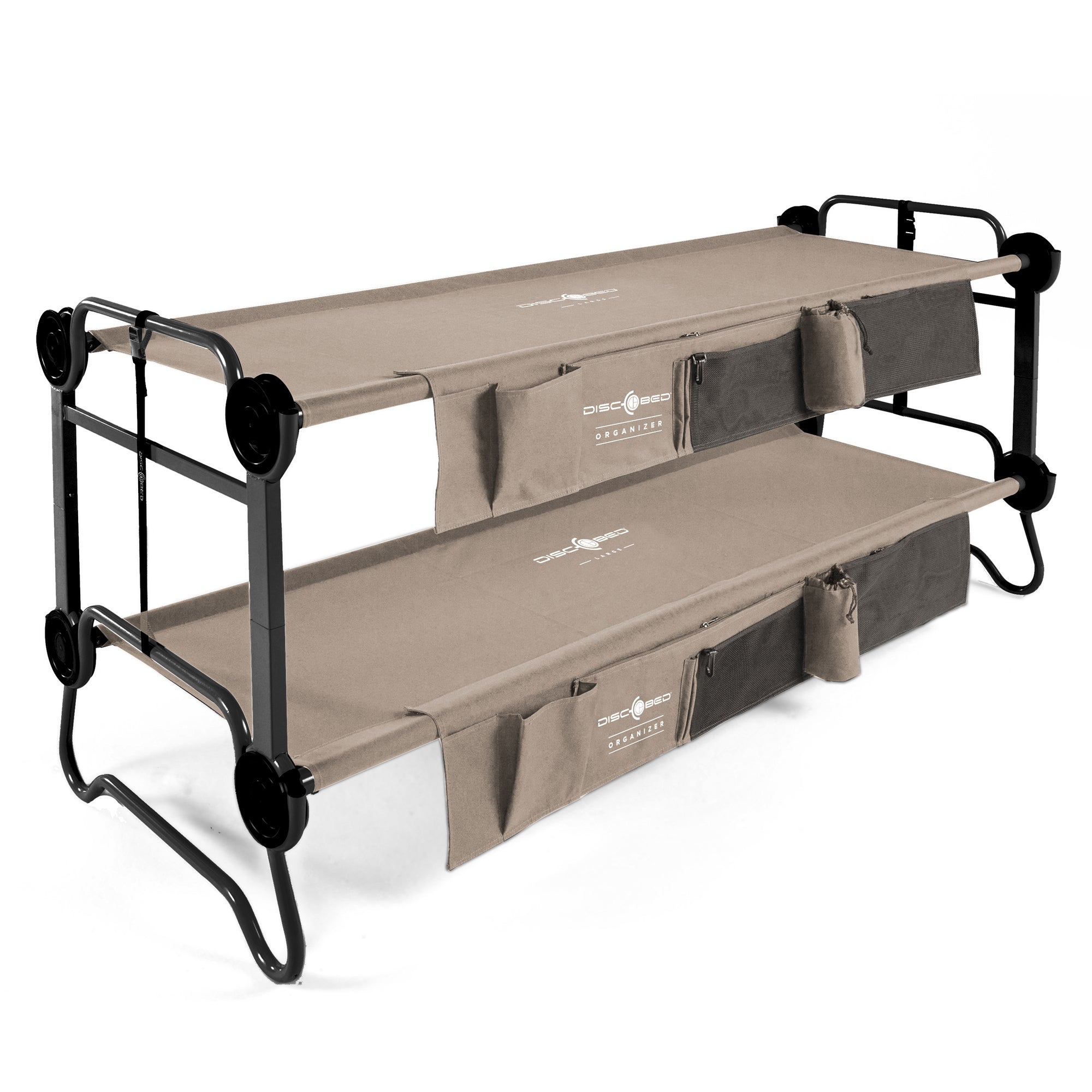 Disc-O-Bed Large Cam-O-Bunk Double Cot and 3 Shelf 6 Compartment Hanging Cabinet