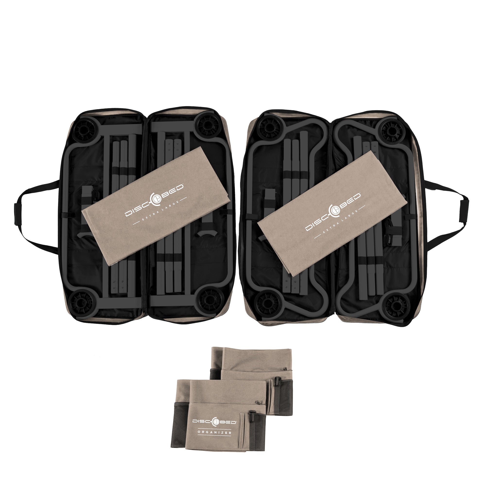 Disc-O-Bed XL Cam-O-Bunk Benchable Double Cot with Organizers, Tan (2 pack) - VMInnovations