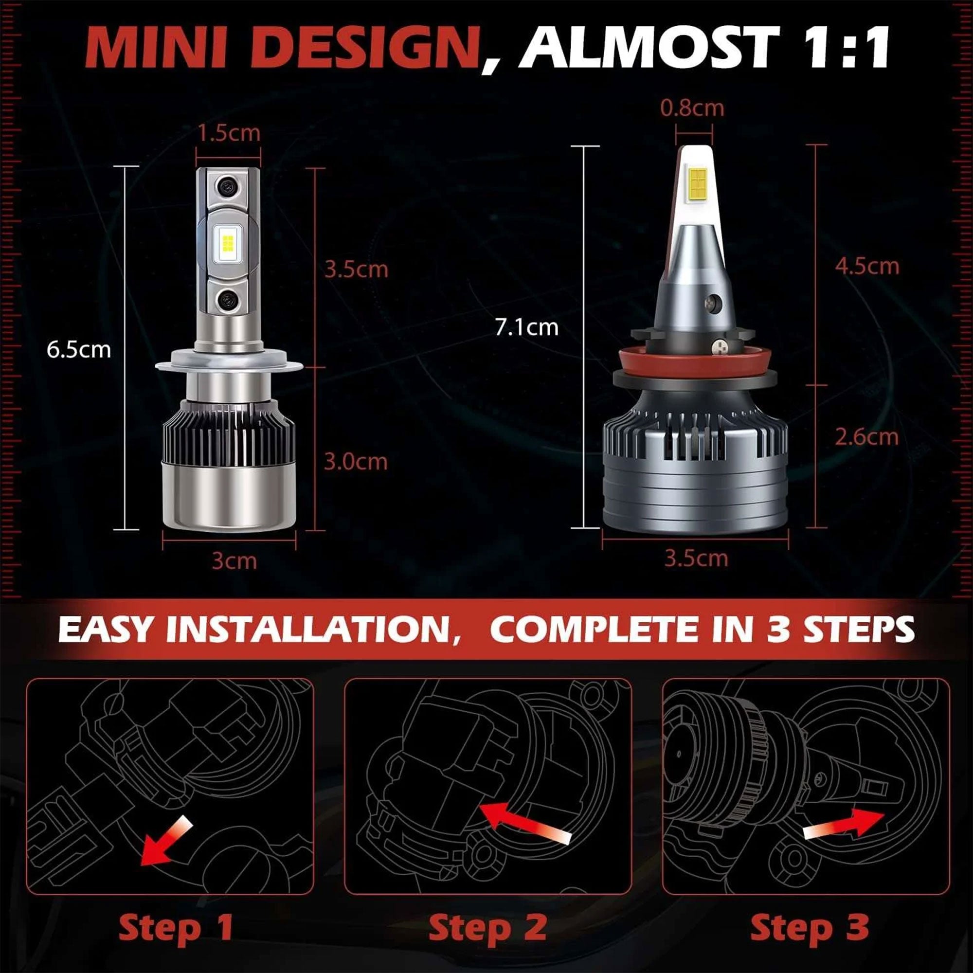 80W LED 12000 Lumen Vehicle Headlight Bulbs Combo (Set of 2) (Open Box)