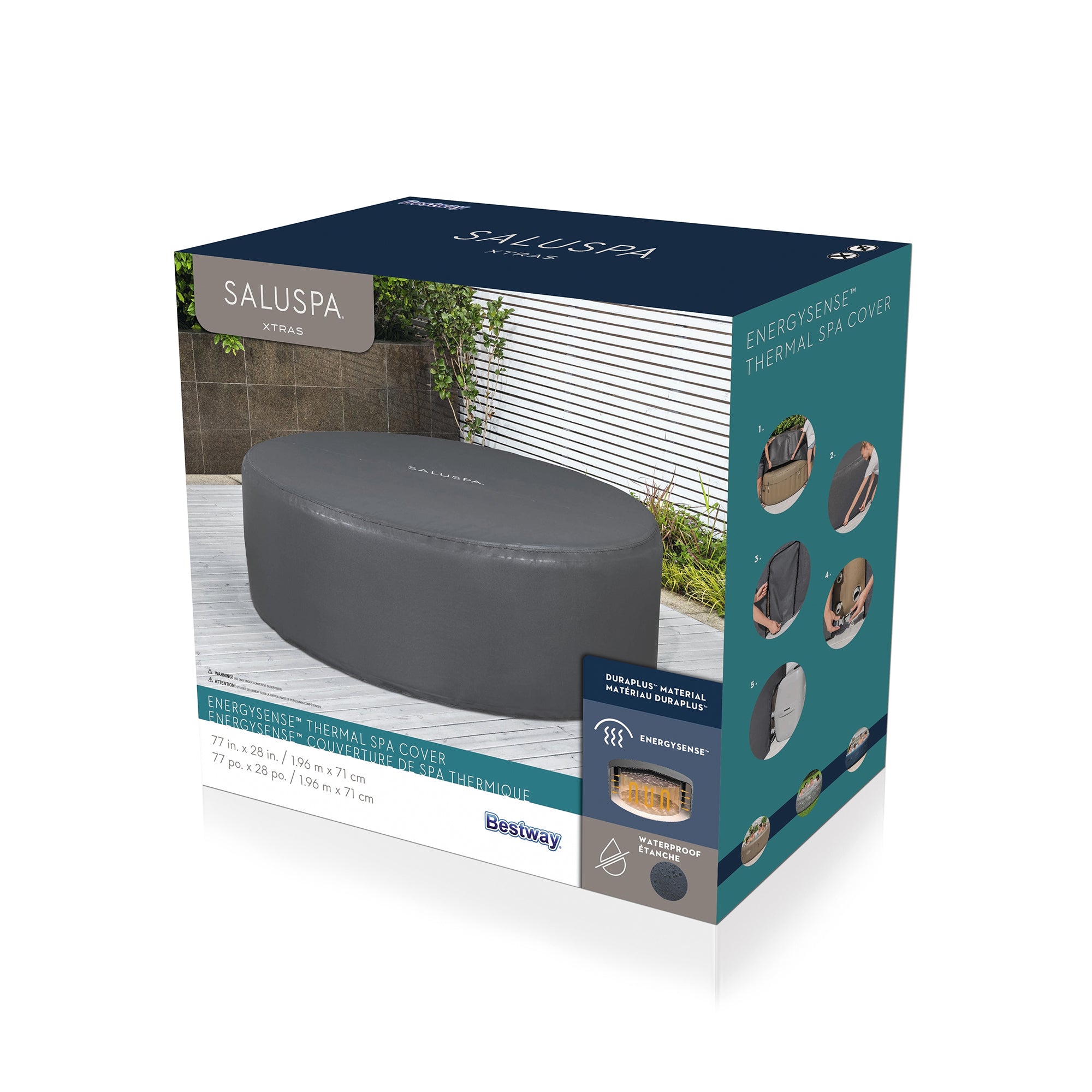 SaluSpa 77x28 Inch EnergySense DuraPlus Waterproof Round Thermal Spa Cover, Gray