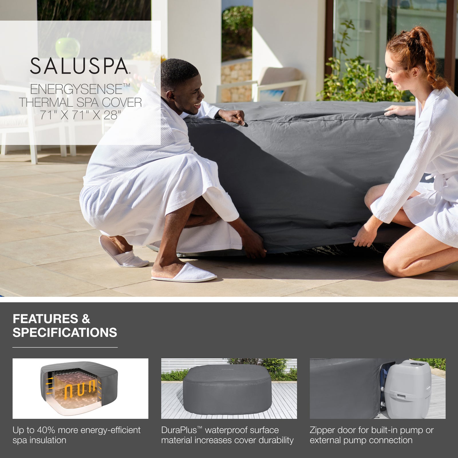 SaluSpa 71x71x28in EnergySense DuraPlus Waterproof Square Thermal Spa Cover - VMInnovations