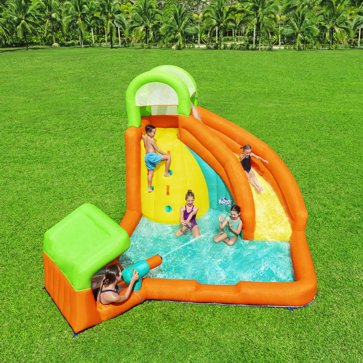 H2OGO! Canopy Cove Kids Outdoor Inflatable Mega Water Park with Water Cannon