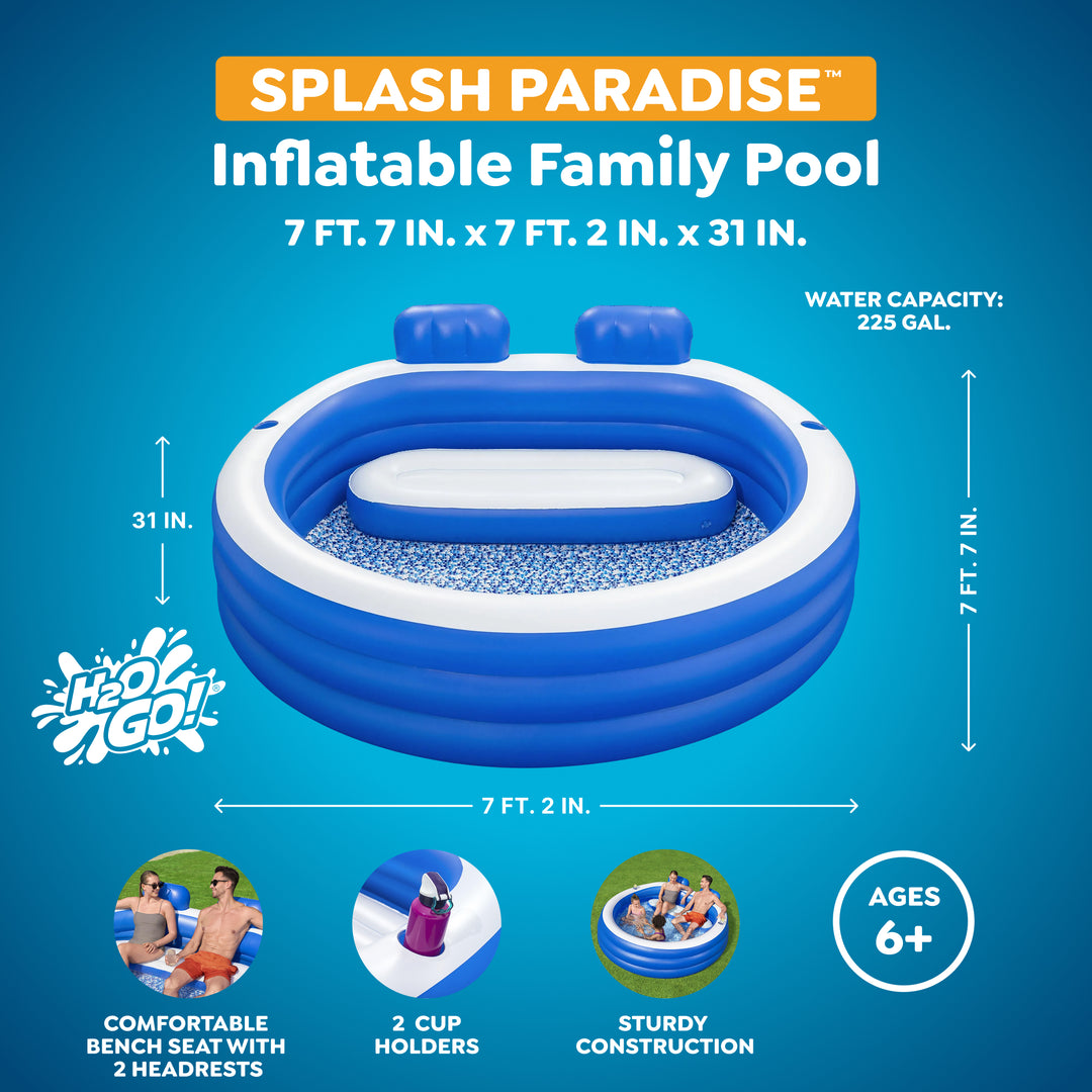 H2OGO! Splash Paradise Inflatable Family Pool with Headrests,  7'7" x 7'2" x 31" - VMInnovations