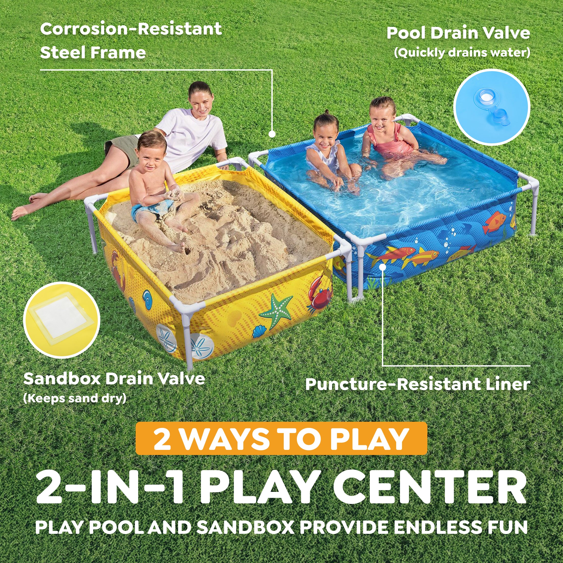 H2OGO! My First Frame Above Ground DuraPlus Kiddie Pool and Sandpit with Cover - VMInnovations