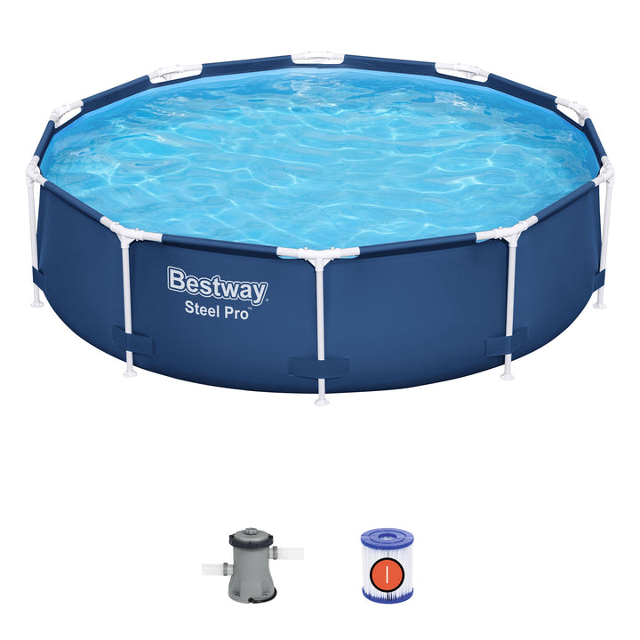 Steel Pro 10'x30" Round Above Ground Swimming Pool Set w/ Filter Pump (Open Box)