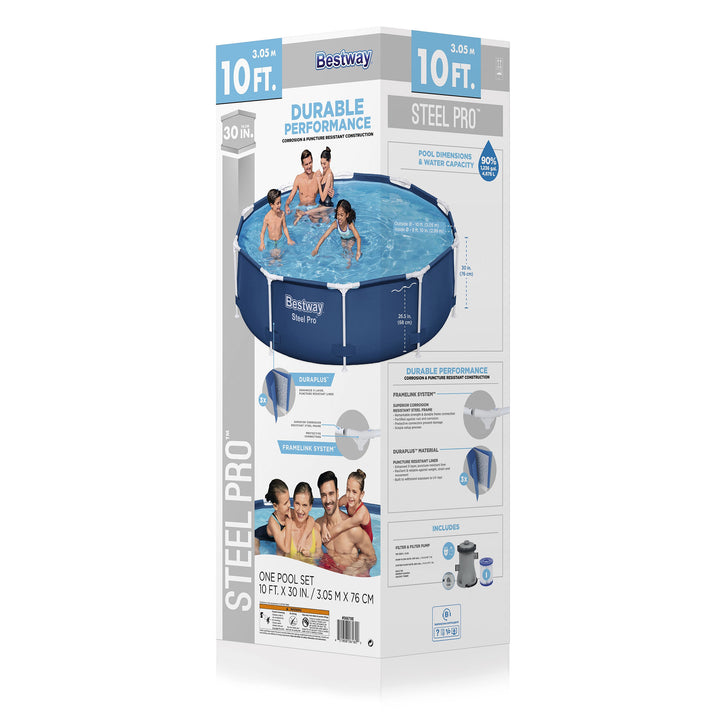 Steel Pro 10'x30" Round Above Ground Swimming Pool Set w/ Filter Pump (Open Box)