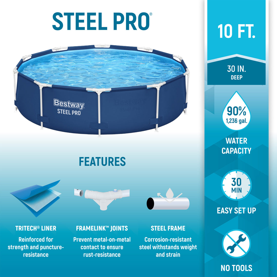 Bestway Steel Pro 10'x30" Round Above Ground Swimming Pool Set with Filter Pump