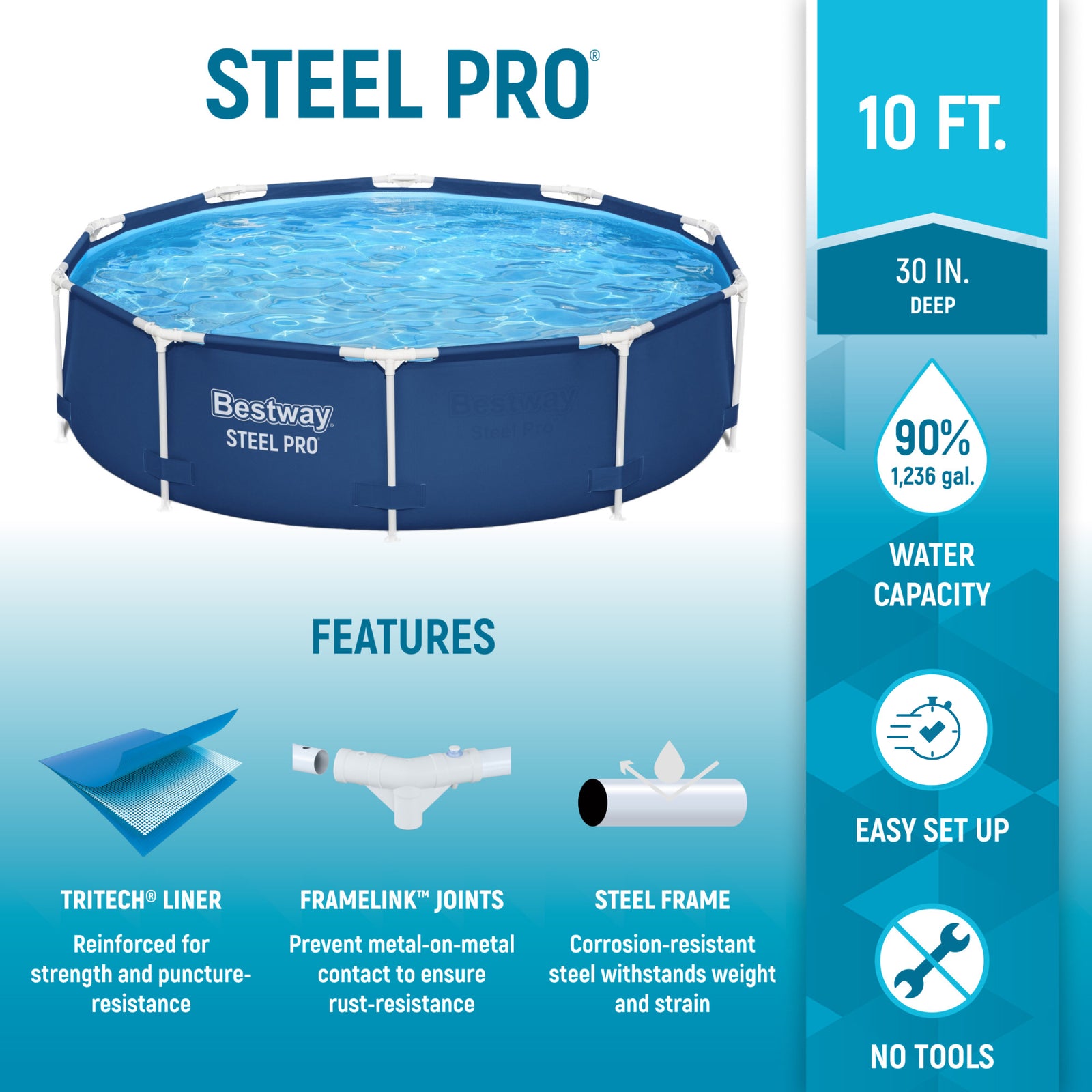 Bestway Steel Pro 10'x30" Above Ground Swimming Pool Set w/Filter Pump(Open Box) - VMInnovations