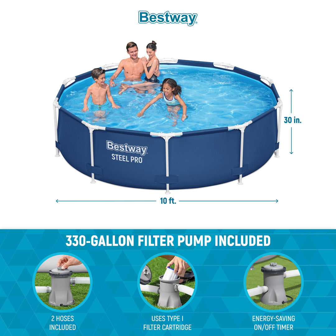 Bestway Steel Pro 10'x30" Round Above Ground Swimming Pool Set with Filter Pump