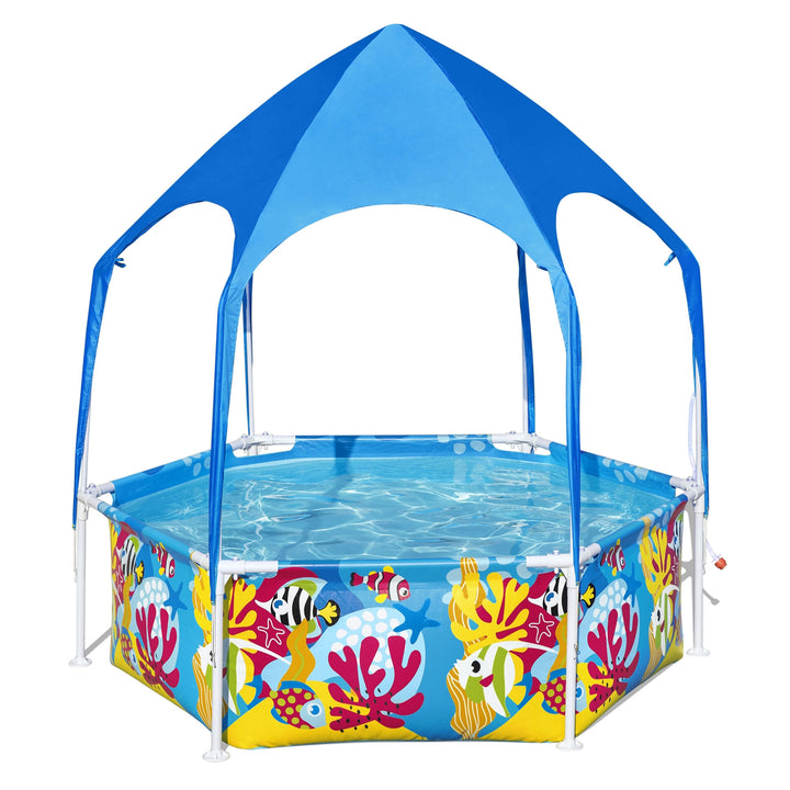 Bestway 6' x 20" Above Ground Kids Swimming Pool with Shaded Canopy, Sea (Used)