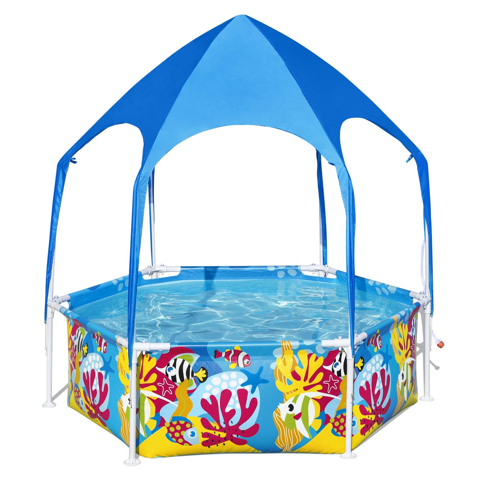 Bestway 6' x 20" Above Ground Kids Round Swimming Pool with Shaded Canopy, Sea - VMInnovations