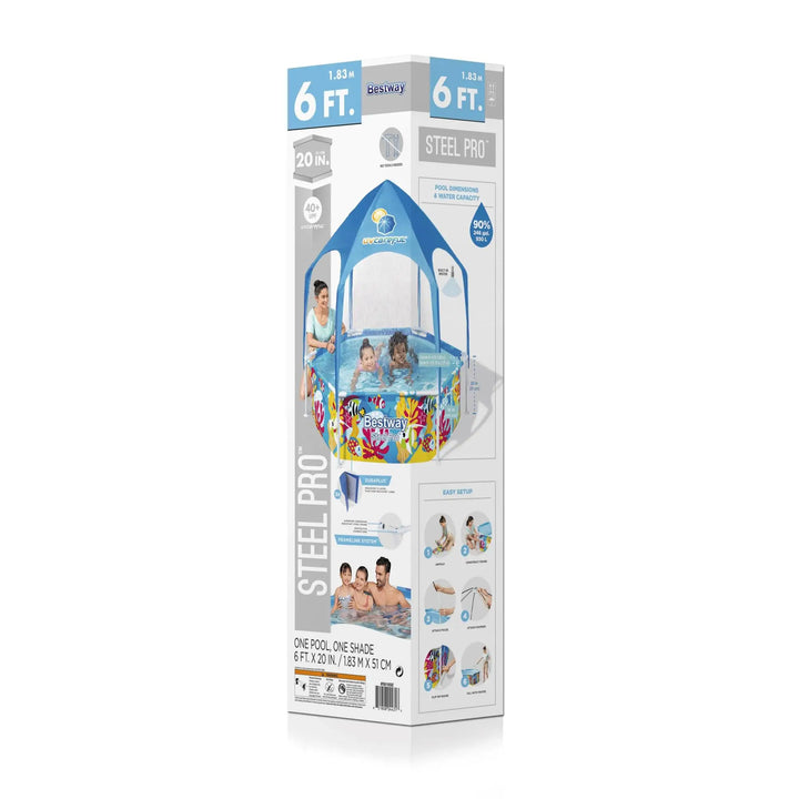 Bestway 6' x 20" Above Ground Kids Swimming Pool with Shaded Canopy, Sea (Used) - VMInnovations