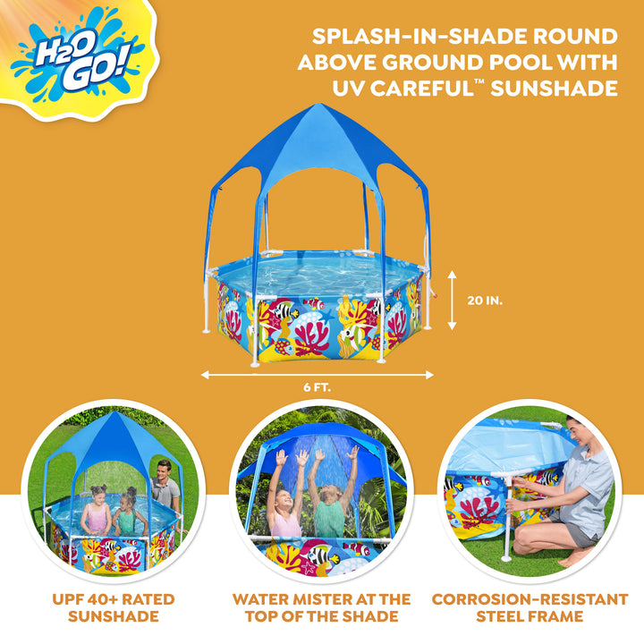 Bestway 6' x 20" Above Ground Kids Swimming Pool with Shaded Canopy, Sea (Used)