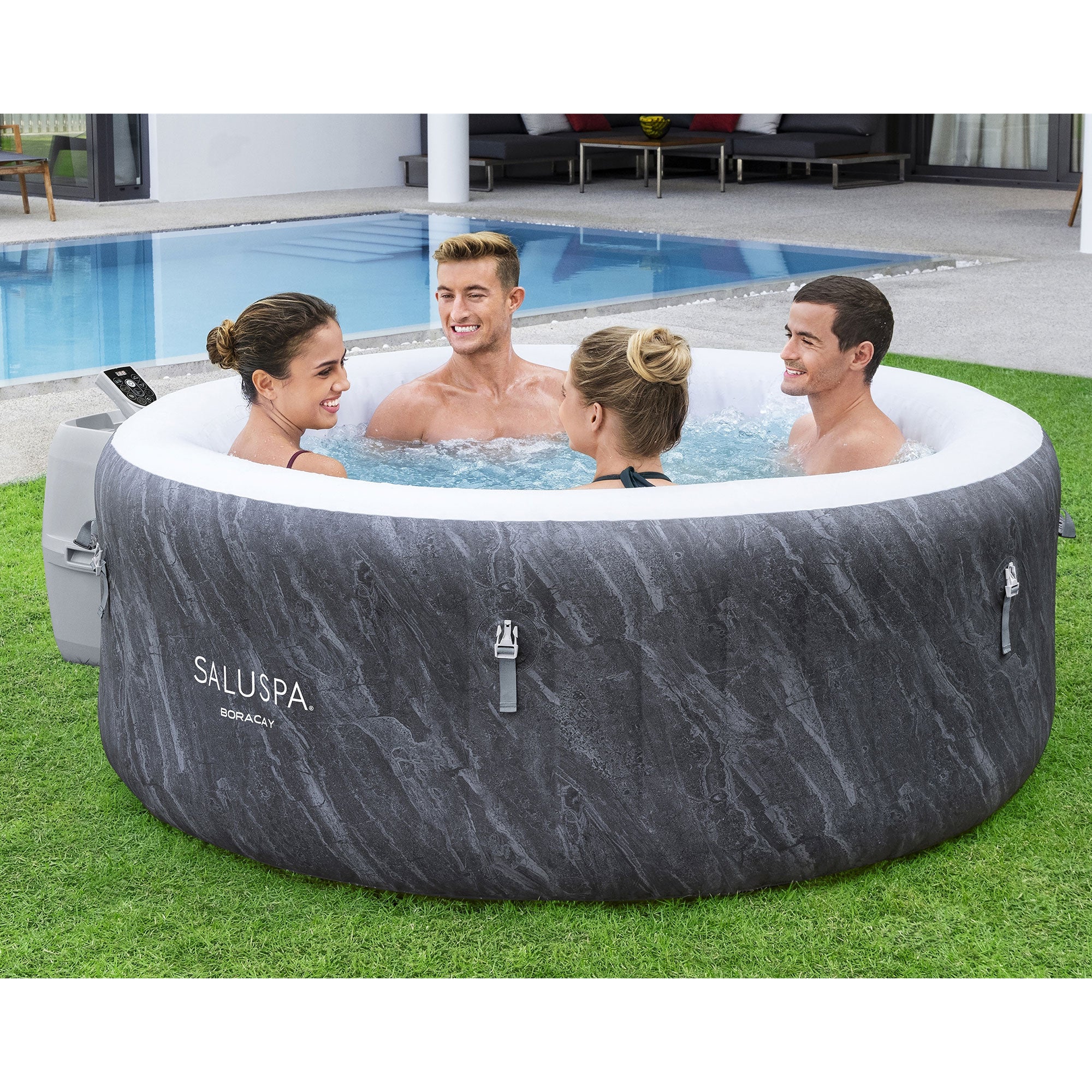 Bestway SaluSpa Boracay AirJet Inflatable Hot Tub with 120 Soothing Jets, Gray - VMInnovations