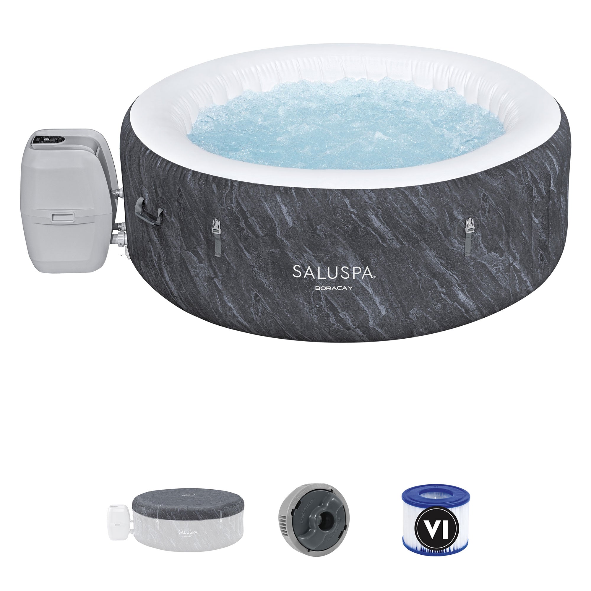 Bestway SaluSpa Boracay AirJet Inflatable Hot Tub with 120 Soothing Jets, Gray - VMInnovations