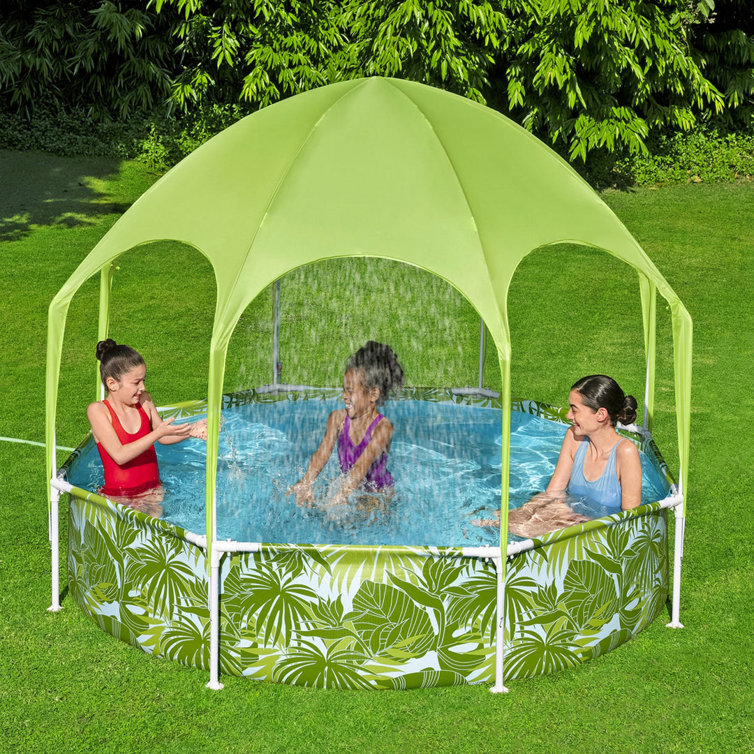 H2OGO! Kids Splash-in-Shade Round Above Ground Pool with Canopy Sunshade, Green - VMInnovations