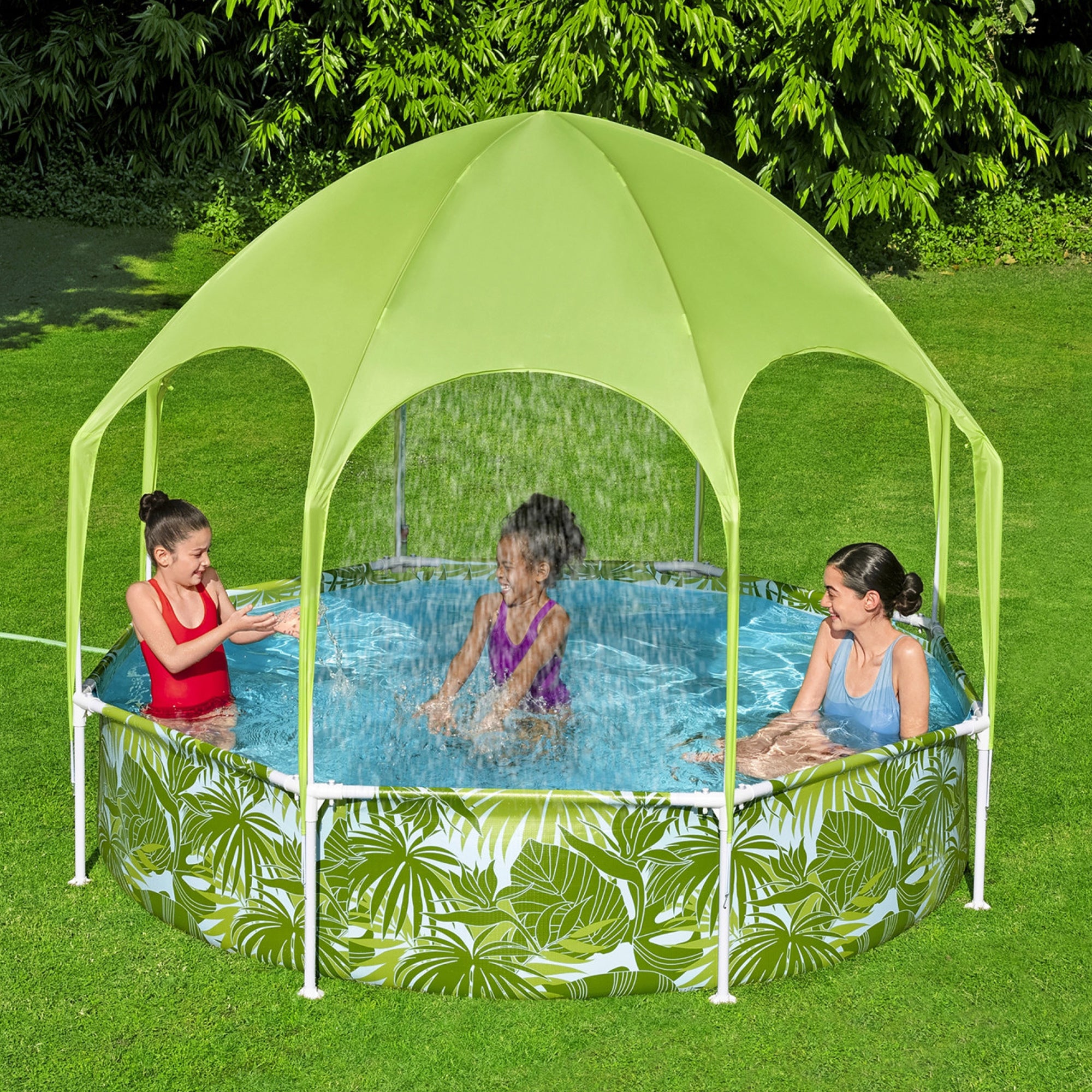 H2OGO! Splash-in-Shade Round Pool w/Canopy Sunshade, Green (For Parts) - VMInnovations