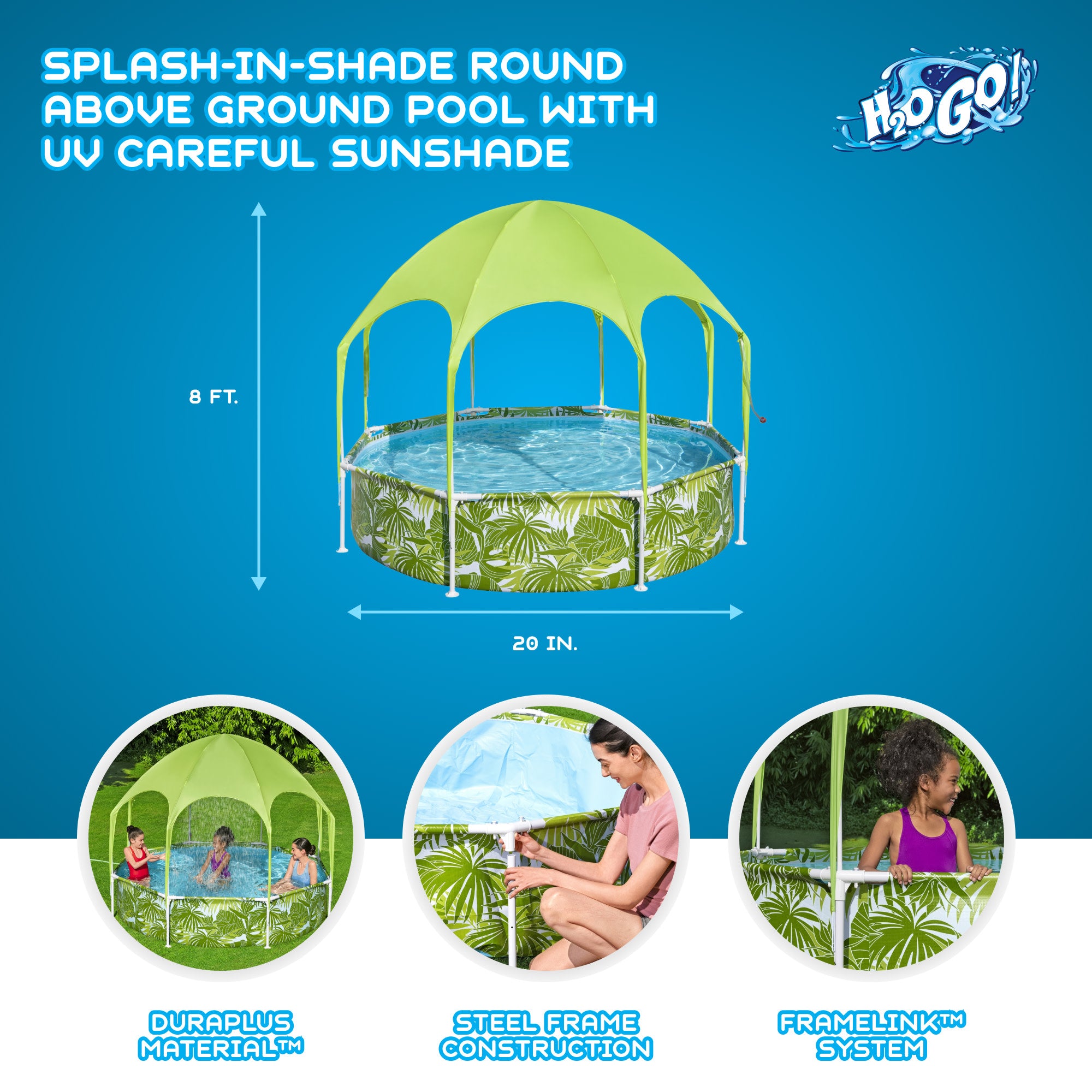 H2OGO! Splash-in-Shade Round Pool w/Canopy Sunshade, Green (For Parts) - VMInnovations