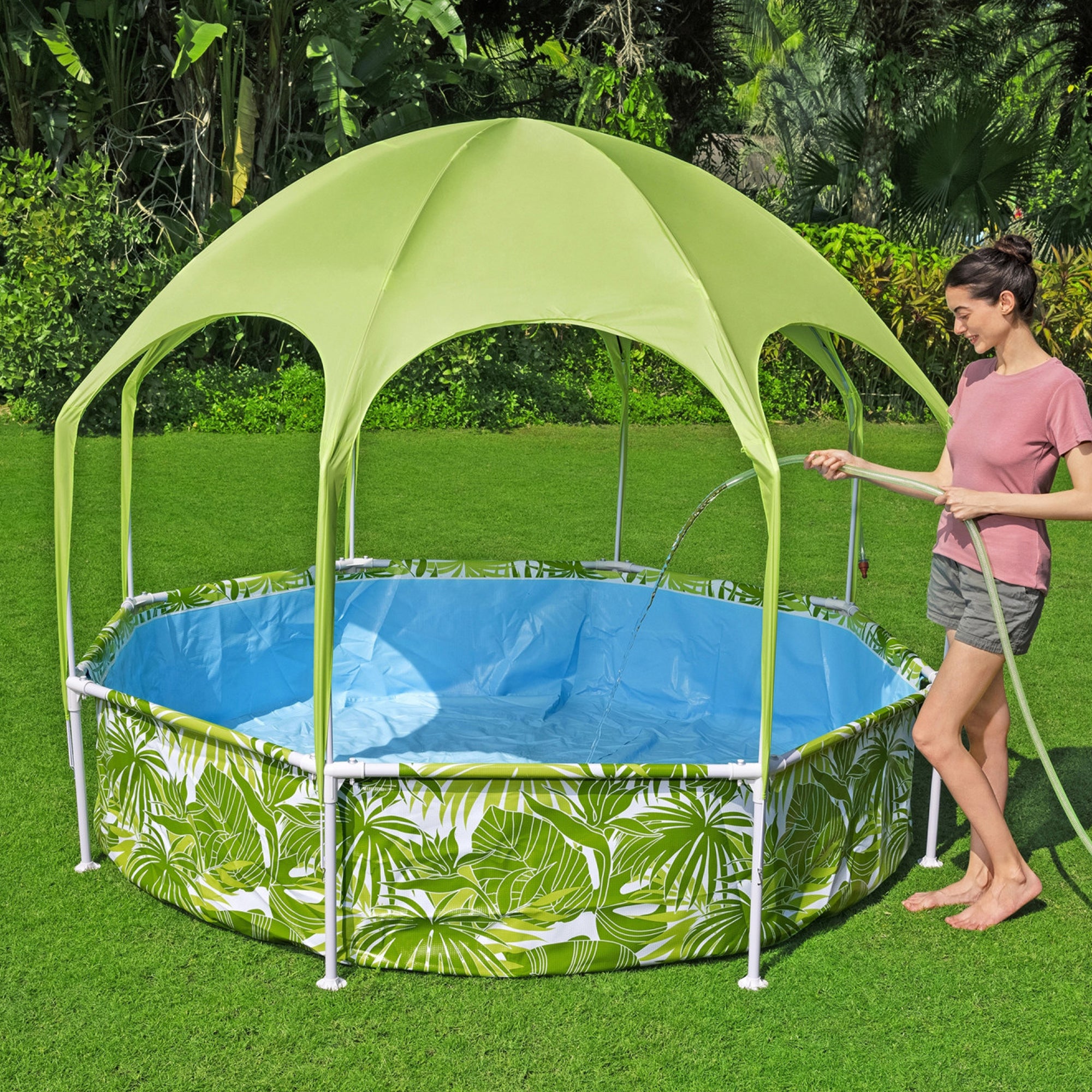 H2OGO! Kids Splash-in-Shade Above Ground Pool w/ Canopy Sunshade,Green(Open Box) - VMInnovations