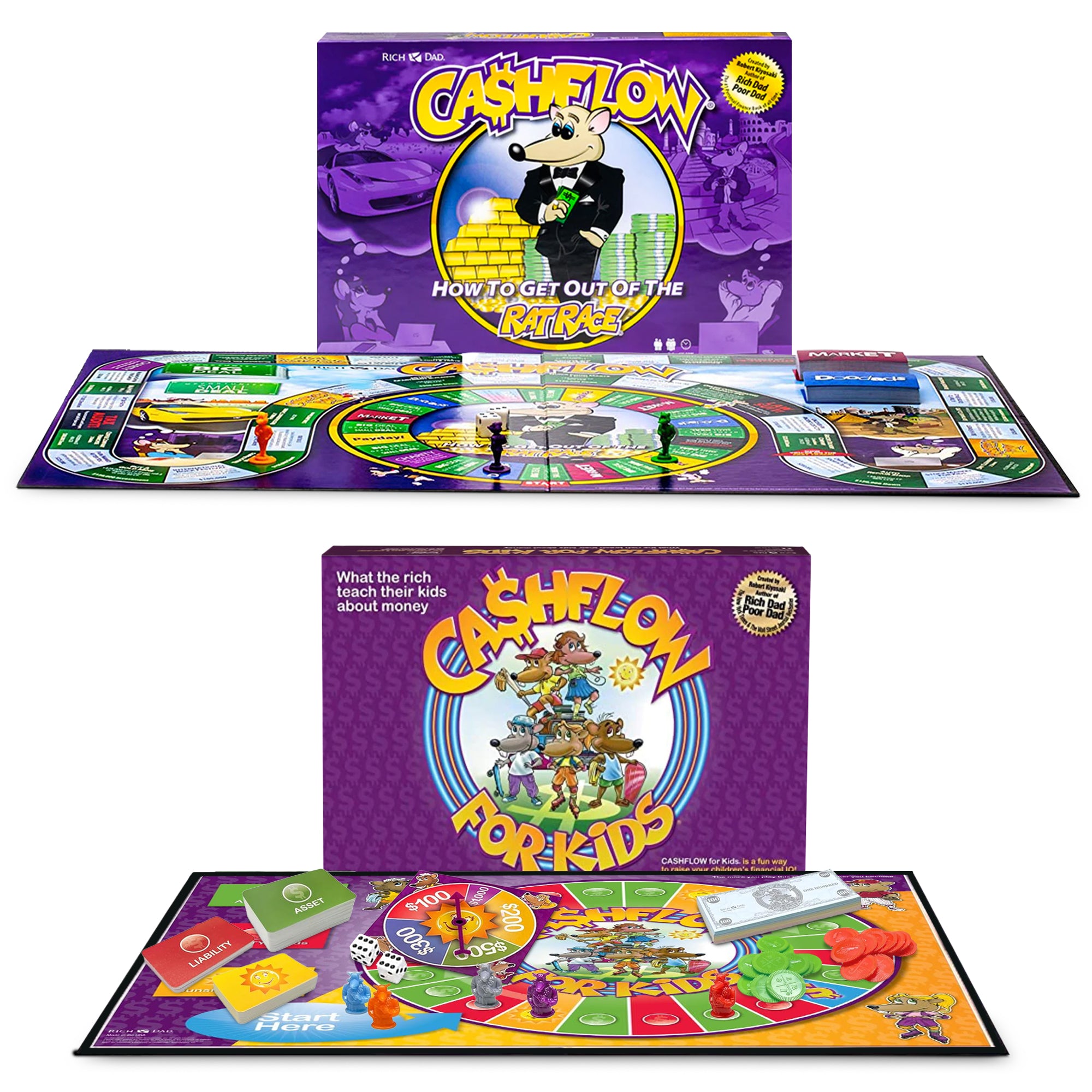 Rich Dad CASHFLOW How To Get Out Of The Rat Race Board Game, Adult & Kid Version - VMInnovations