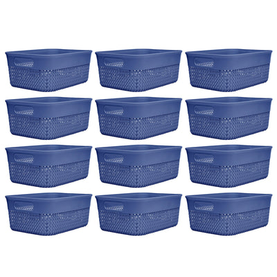 Life Story Lightweight Heavy Duty Storage Woven Basket 10 Quarts, Blue (12 Pack)