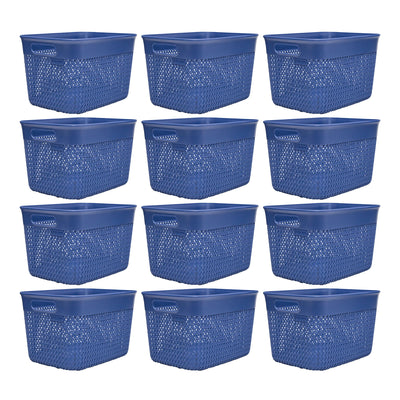 Life Story Lightweight Heavy Duty Storage Woven Basket 16 Quarts, Blue (12 Pack) - VMInnovations