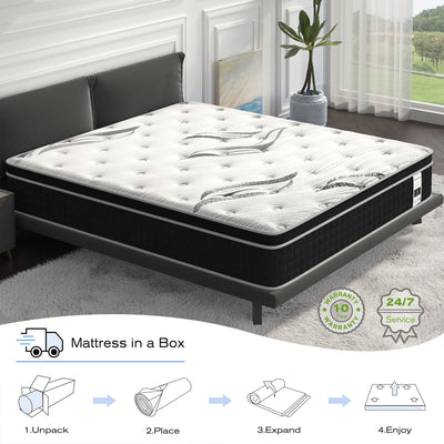 Martisiluna 10.5" Hybrid Gel Memory Foam Mattress w/Coil Innerspring,Queen(Used) - VMInnovations