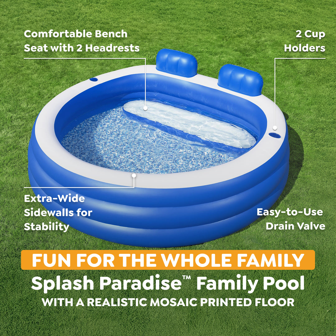 H2OGO! Splash Paradise Inflatable Family Pool with Headrests,  7'7" x 7'2" x 31" - VMInnovations