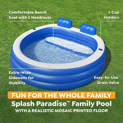 H2OGO! Splash Paradise Inflatable Family Pool with Headrests,  7'7" x 7'2" x 31" - VMInnovations