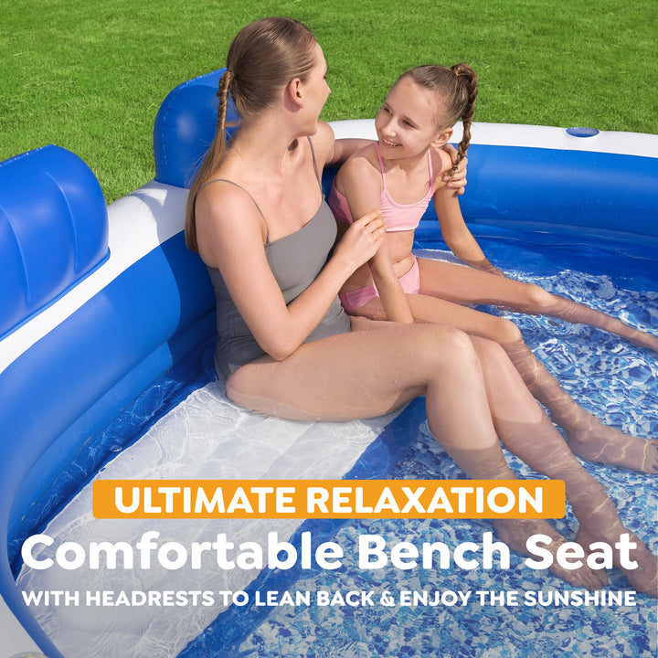 H2OGO! Splash Paradise Inflatable Family Pool with Headrests,  7'7" x 7'2" x 31" - VMInnovations