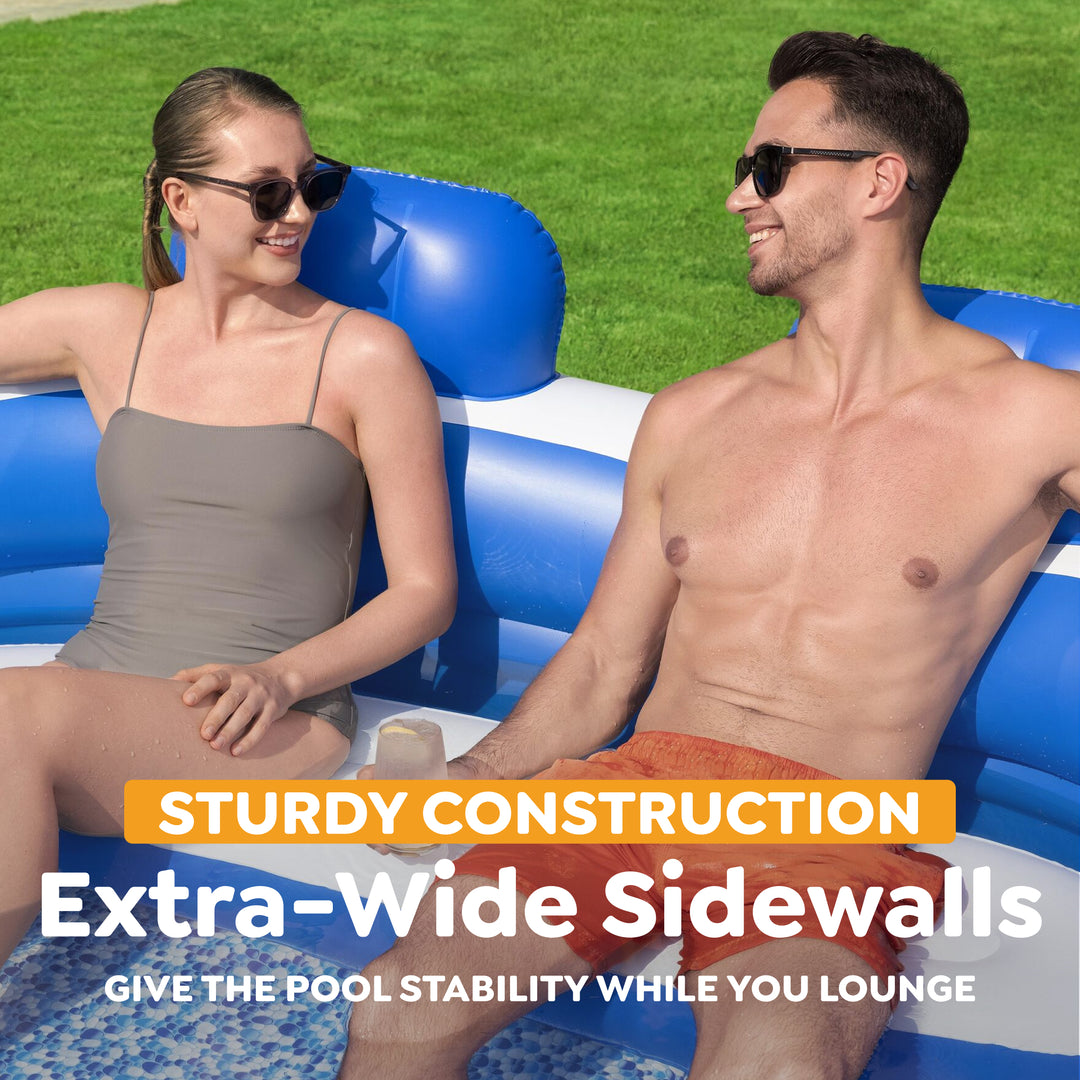 H2OGO! Splash Paradise Inflatable Family Pool with Headrests,  7'7" x 7'2" x 31" - VMInnovations