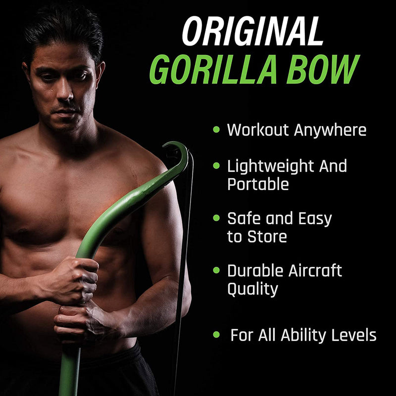 Gorilla Bow Green Exercise Bow with Heavy Resistance Bands and Protective Sleeve