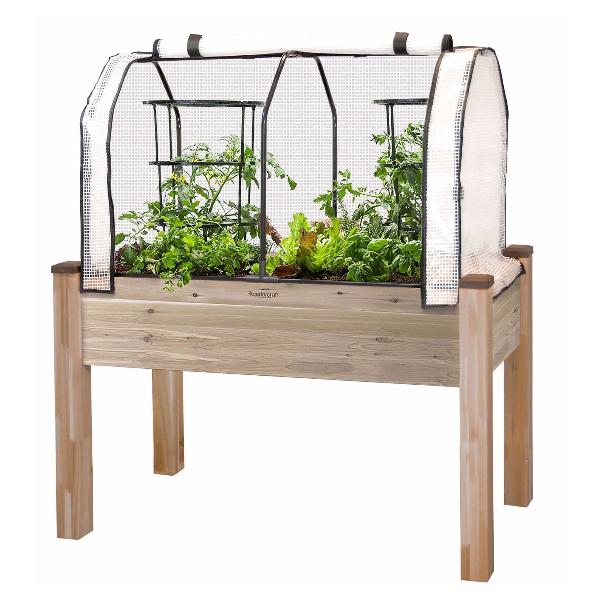 CedarCraft Self-Watering Elevated Cedar Garden Planter with Greenhouse Cover