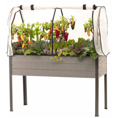 CedarCraft Elevated Spruce Planter with Greenhouse Cover, 21 X 47 X 30 Inches