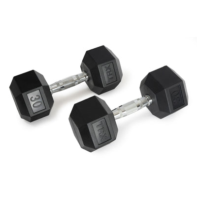 TRX Hex Rubber 30lb Dumbbell Weight Strength Training Workout Equipment, 1 Pair