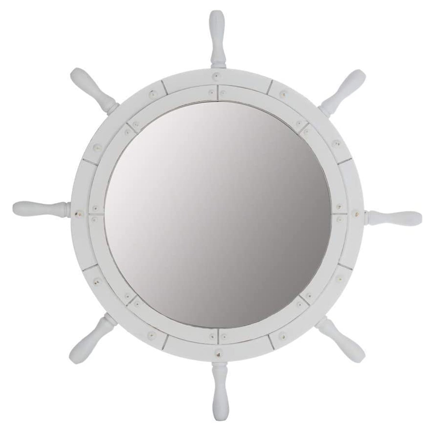 Nagina 30SANTORINI Santorini Nautical Distressed Ship Wheel Mirror, 30", White
