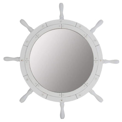Nagina 30SANTORINI Santorini Nautical Distressed Ship Wheel Mirror, 30", White