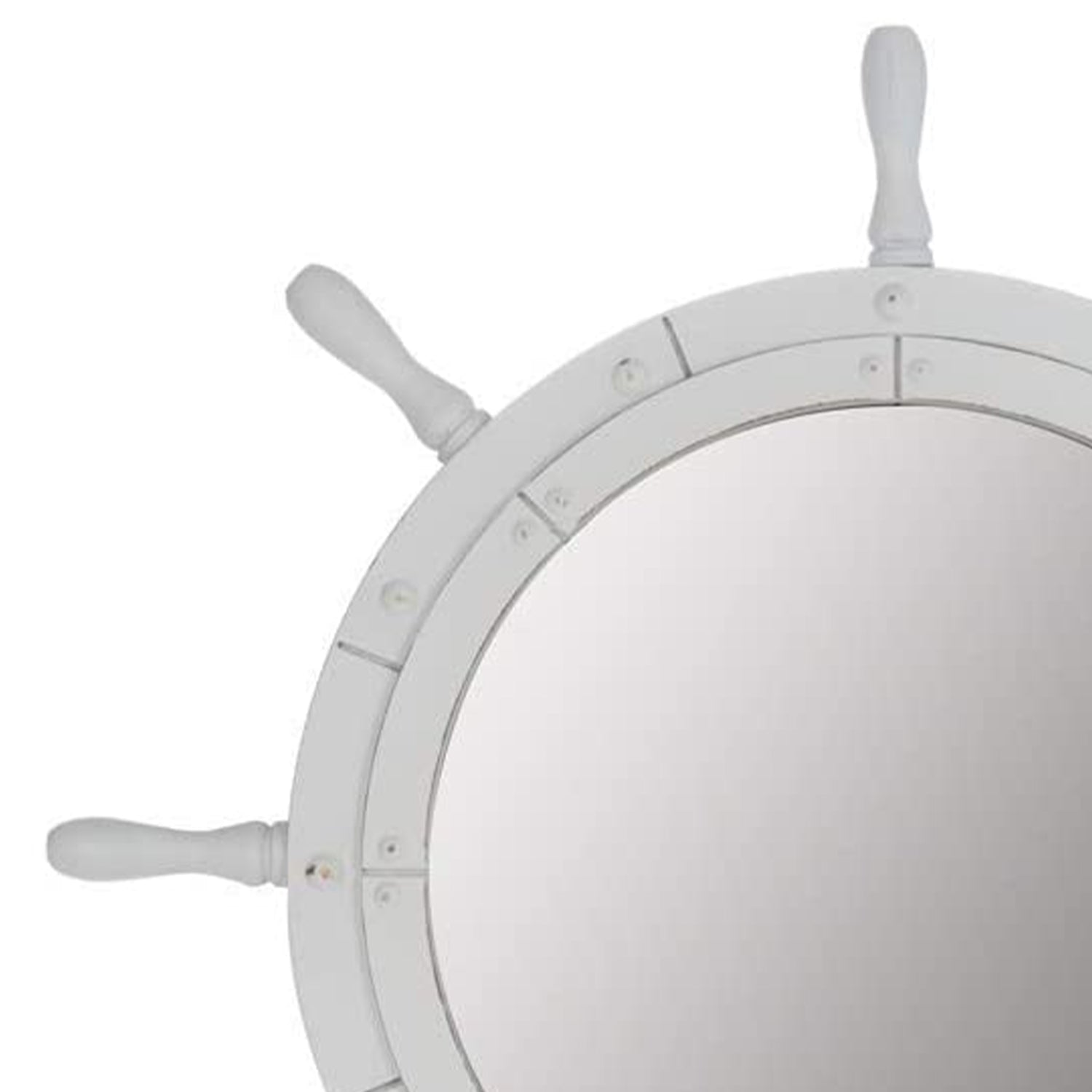 Nagina 30SANTORINI Santorini Nautical Distressed Ship Wheel Mirror, 30", White