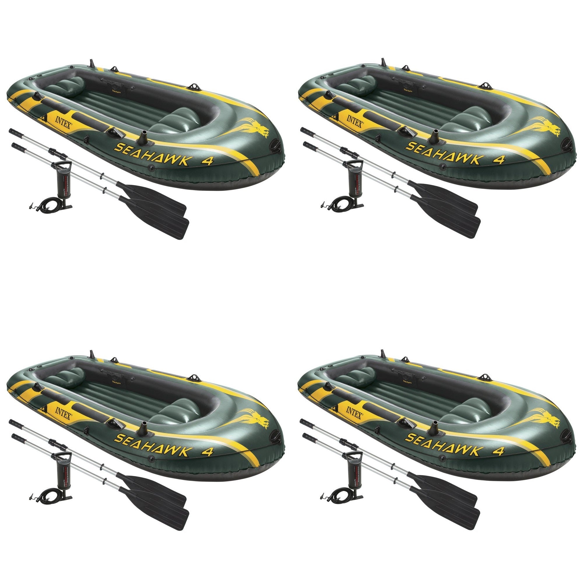 Intex Seahawk 4 Inflatable 4 Person Floating Boat Raft Set w/ Oars & Pump 4 Pack