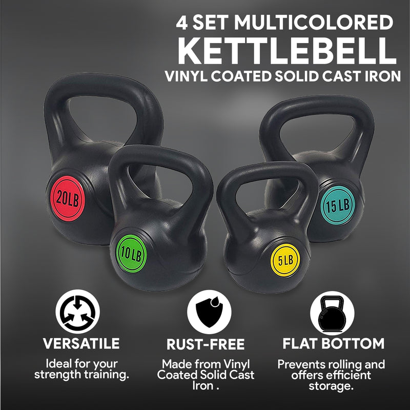 BalanceFrom Fitness Home Gym Vinyl Coated Solid Cast Iron Kettlebell Set (Used)