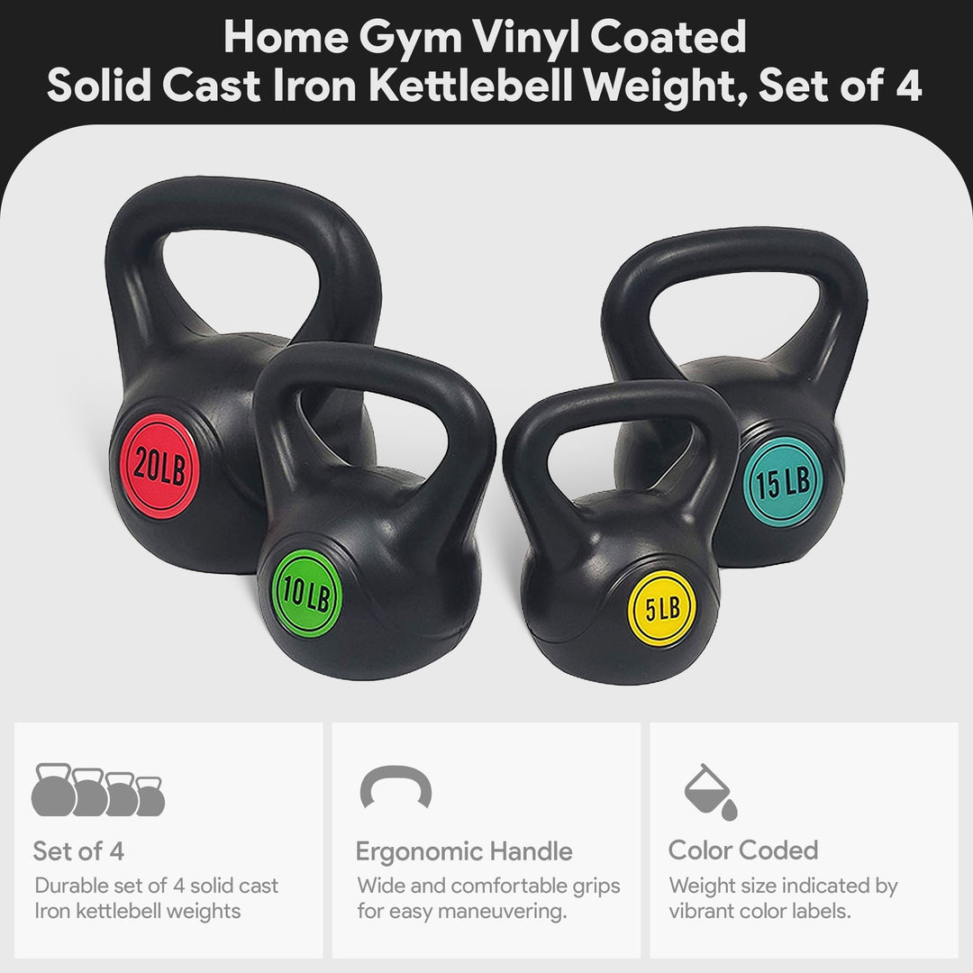 BalanceFrom Fitness Home Gym Vinyl Coated Solid Cast Iron Kettlebell Weight Set